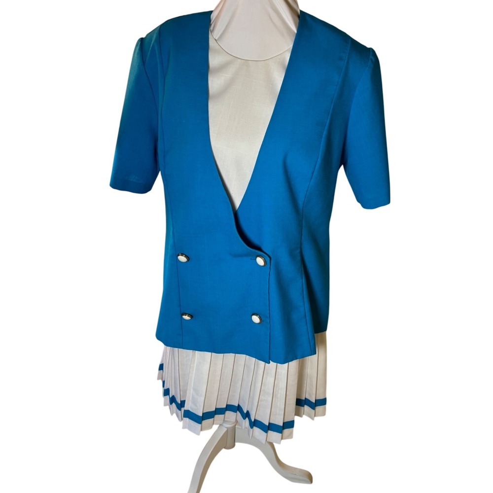 1980's Dawn Joy Fashions 2 Piece Skirt Set Pleated Teal Blazer Vintage‎ L/XL